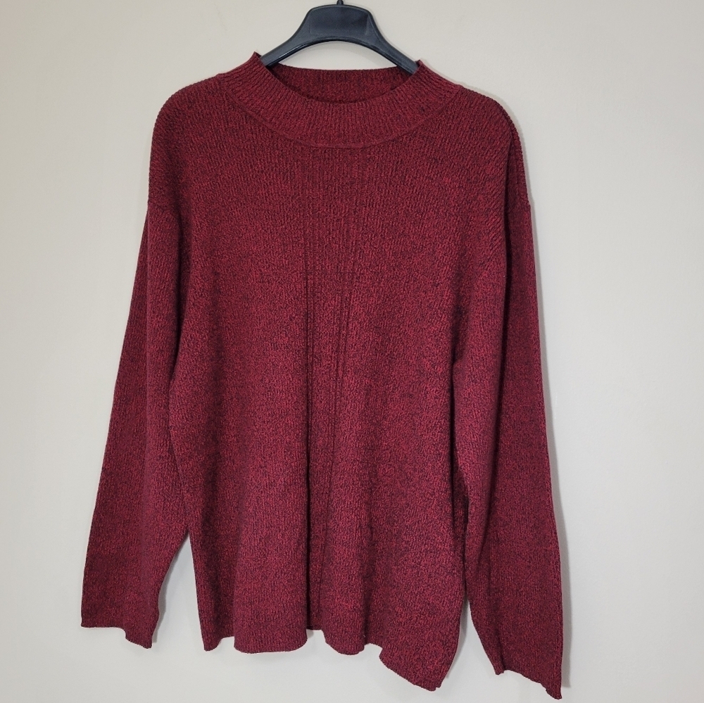 Liz Claiborne Woman Burgundy Wine Black Mock Neck Ribbed Knit Sweater Size 3X